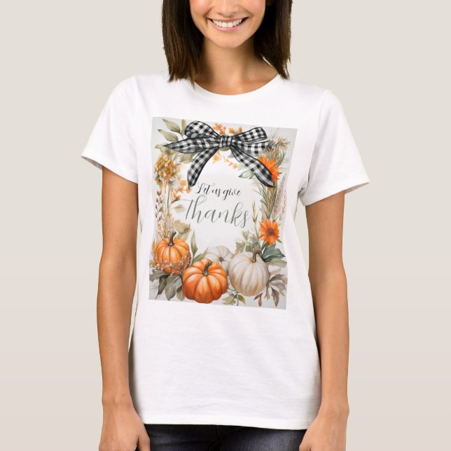 Black and White Plaid Bow Thanksgiving T-Shirt (Front)