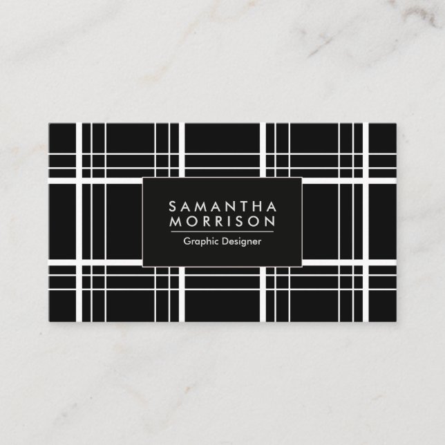 Black and White Plaid Business Card (Front)