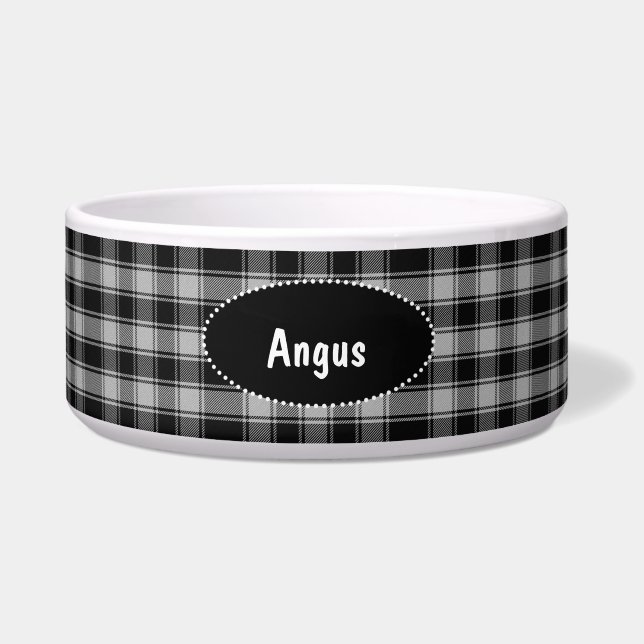 Black and White Plaid Custom Dog Bowl (Front)
