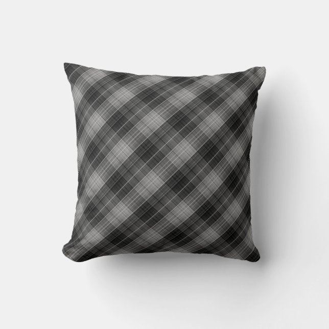 Black and white  plaid , grey , grey plaid throw pillow (Front)