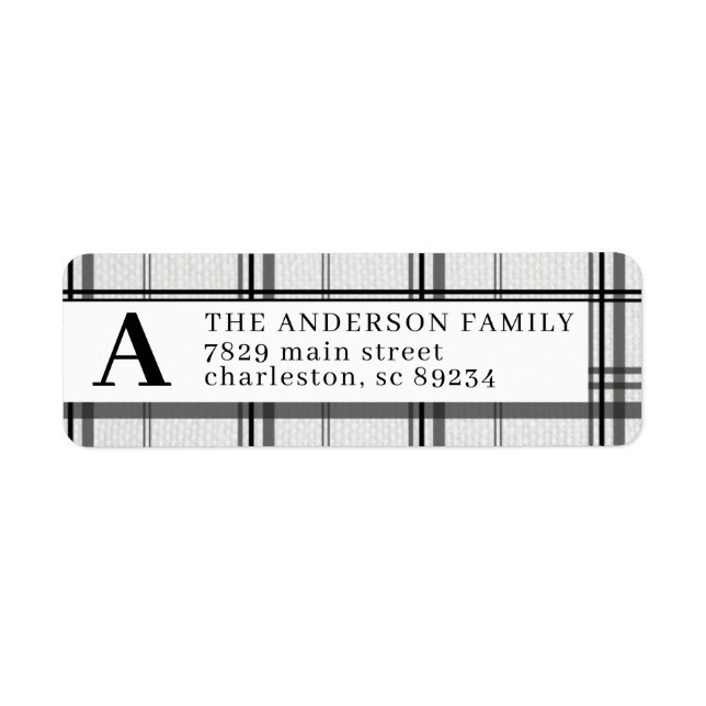 Black and White Plaid Monogrammed Return Address (Front)
