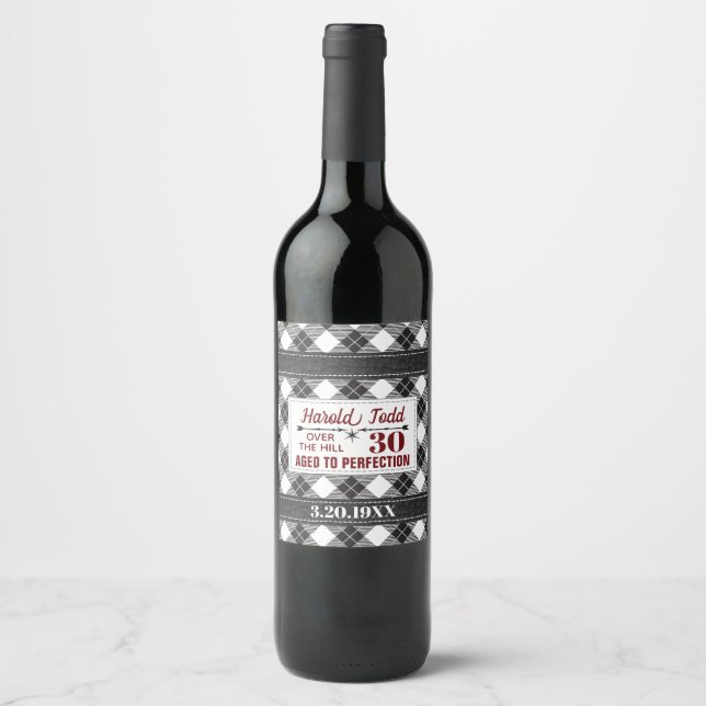 Black And White Plaid Over The Hill Wine Label (Front)
