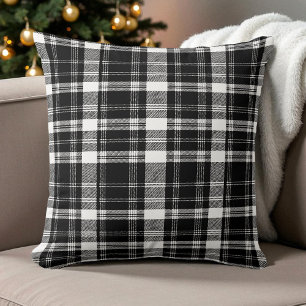 Black and White Plaid Pattern Modern Rustic Retro Throw Pillow