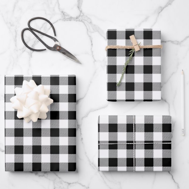 Black And White Plaid Pattern Wrapping Paper Sheet (Front)
