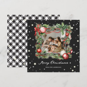 Black and White Plaid Photo Merry Christmas Card
