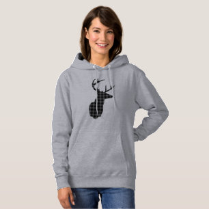 Black and White Plaid Reindeer Hoodie