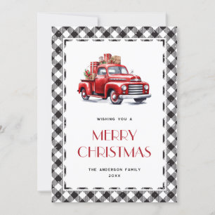 Black and White Plaid Truck Merry Christmas Card