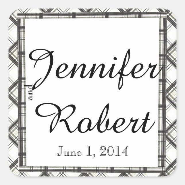 Black and White Plaid Wedding Envelope Seal (Front)