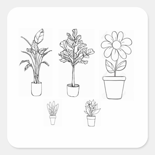 Black And White Plant Artwork Square Sticker (Front)