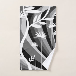 Black and White Plant Design Bath Towel Set