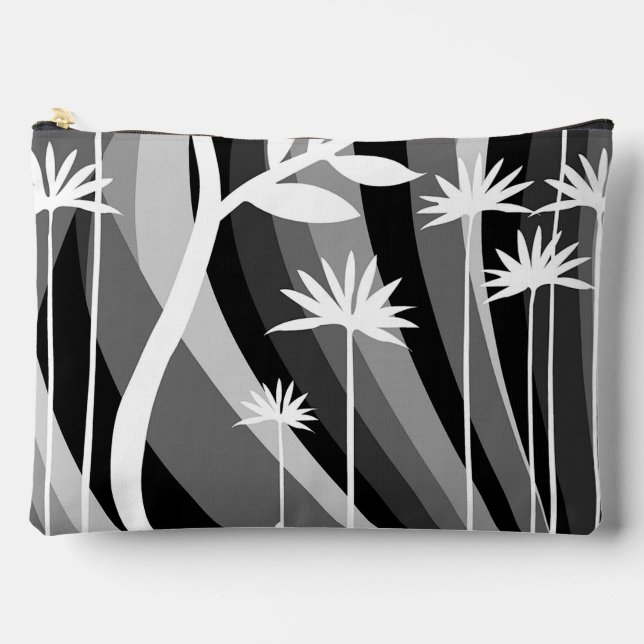 Black and White Plant Print Accessory Pouch (Front)
