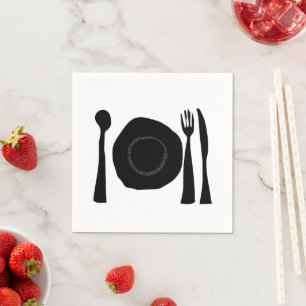 Black and White Plate and Utensils Napkin