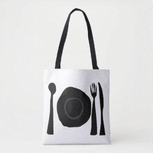 Black and White Plate and Utensils Tote Bag