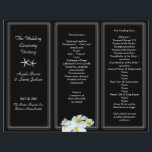 Black and White Plumeria Wedding Program Template<br><div class="desc">Black and white, tri-fold wedding program template with starfish. Tropical themed and elegant folded program for the wedding ceremony will be folded into thirds by the customer. It will open like an accordion. Use all three areas of template text to fill in with your information. *** DOUBLE CHECK SPELLING, ET....</div>