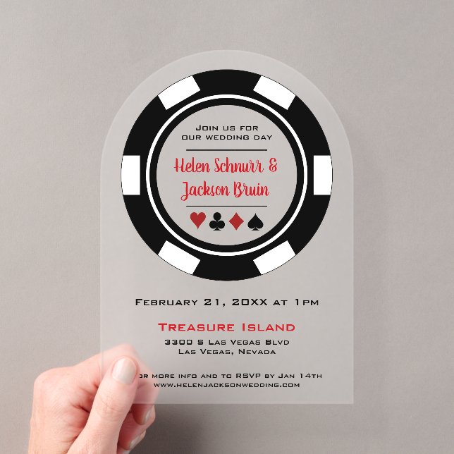 Black and White Poker Chip Casino Wedding Acrylic Invitations (Insitu (Handheld))