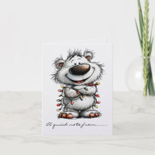 Black and White Polar Bear With Colored Lights Note Card