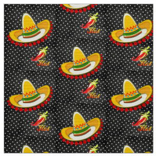 Black and White Polk a dot, Hot Peppers Fabric