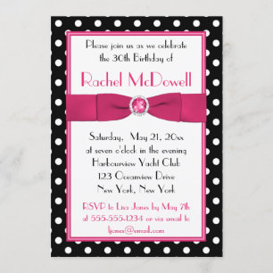 Black and White Polka Dot 30th Birthday Invitation