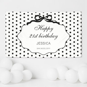 Black and White Polka Dot Bow 21st Birthday Party Banner