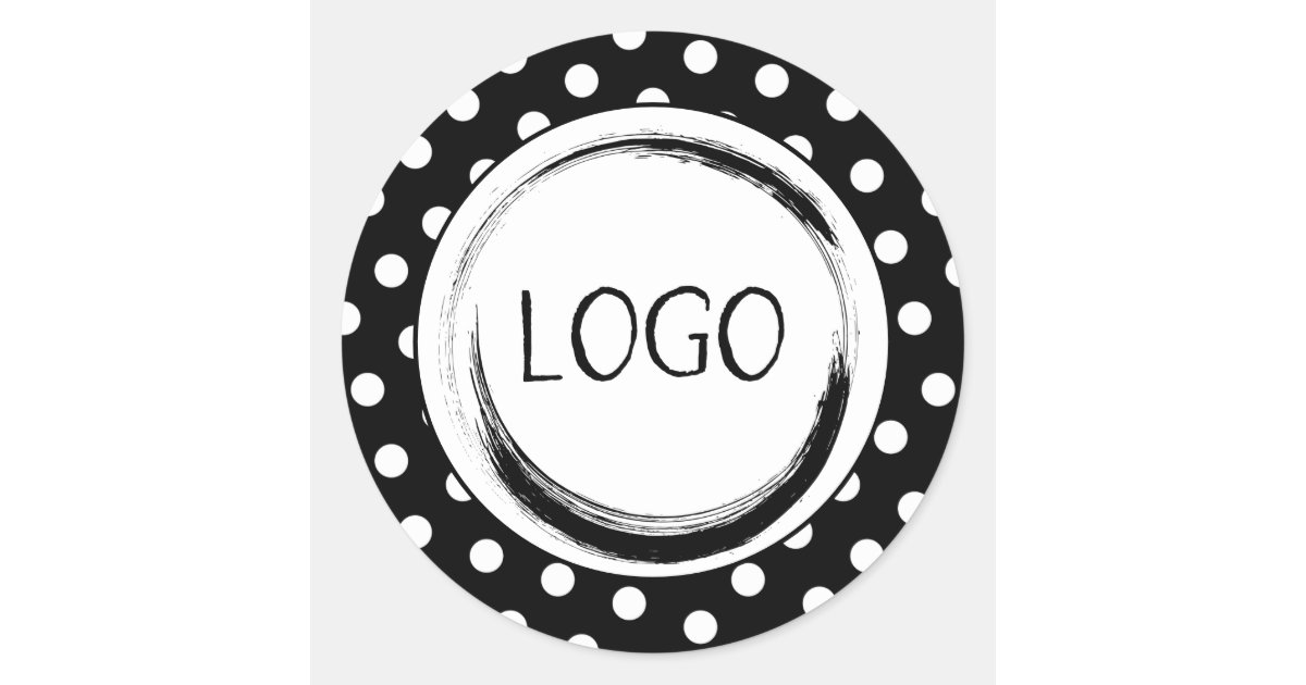 Black and White Polka Dot Business Logo Classic Round Sticker | Zazzle