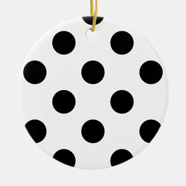 Black and White Polka Dot Ceramic Ornament (Front)