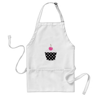Black and White Polka Dot Cupcake With Pink Cherry Standard Apron