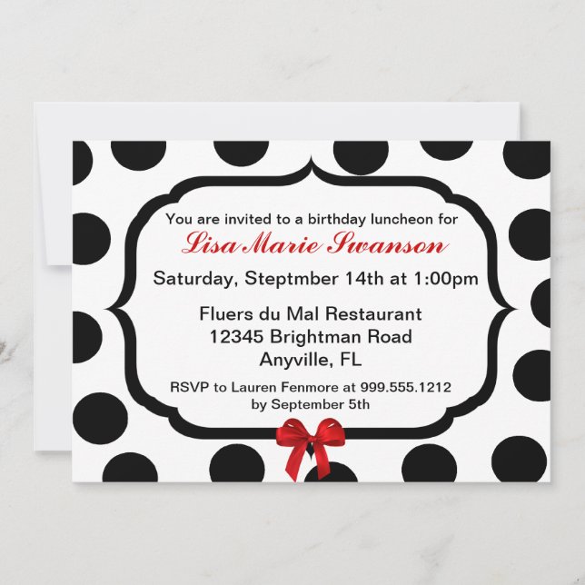 Black and White Polka Dot Custom Invitations (Front)