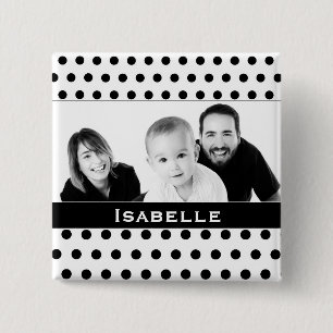 Black and White Polka Dot Custom Photo 2 Inch Square Button