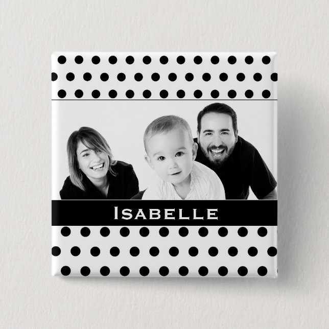 Black and White Polka Dot Custom Photo 2 Inch Square Button (Front)