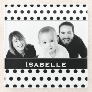 Black and White Polka Dot Custom Photo Glass Coaster