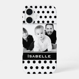 Black and White Polka Dot Custom Photo iPhone 16 Case