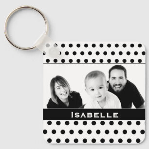 Black and White Polka Dot Custom Photo Keychain