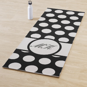 Black and White Polka Dot Cute Monogrammed Yoga Mat