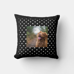 Black and white polka dot Dog pic Throw Pillow