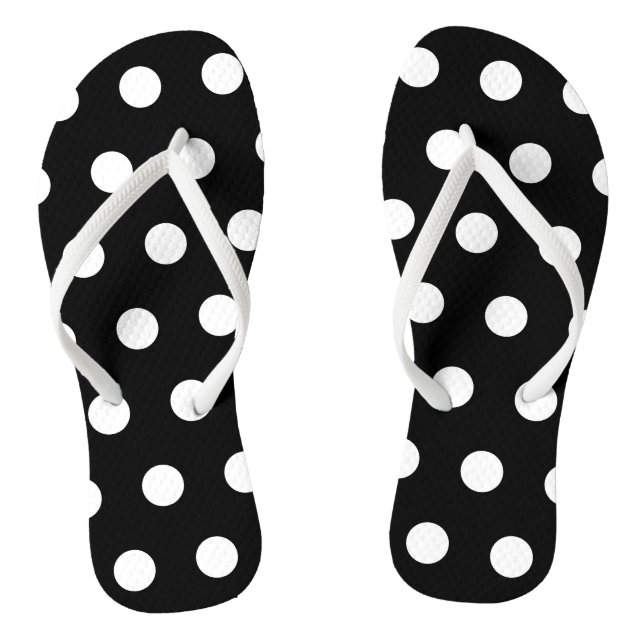 Black and White Polka Dot Flip Flops (Footbed)