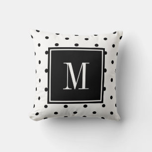 Black and white polka dot minimal MONOGRAM Throw Pillow