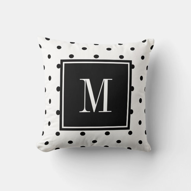 Black and white polka dot minimal MONOGRAM Throw Pillow (Front)