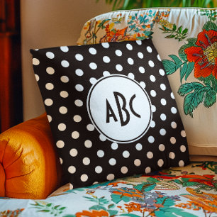 Black and White Polka Dot Monogram Throw Pillow