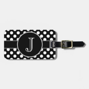 Black and White Polka-Dot Monogrammed Luggage Tag