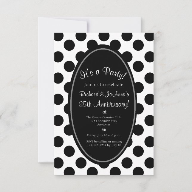 Black and White Polka Dot Party Invitation (Front)