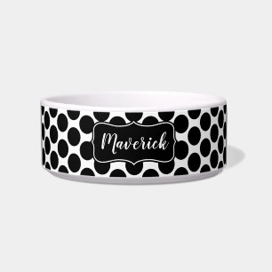 Black and White Polka Dot Pattern Custom Name Bowl