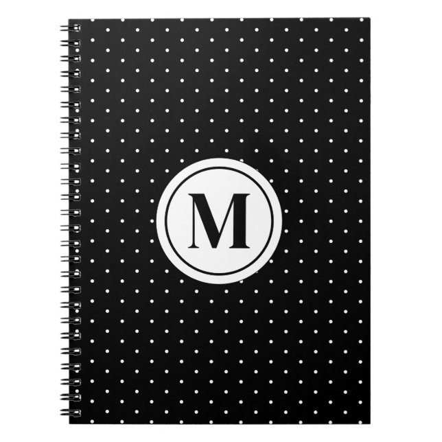 Black and White Polka Dot Pattern Monogram Notebook (Front)