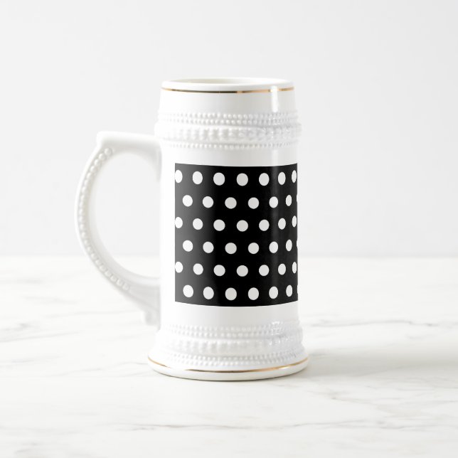 Black and White Polka Dot Pattern. Spotty. Beer Stein (Left)