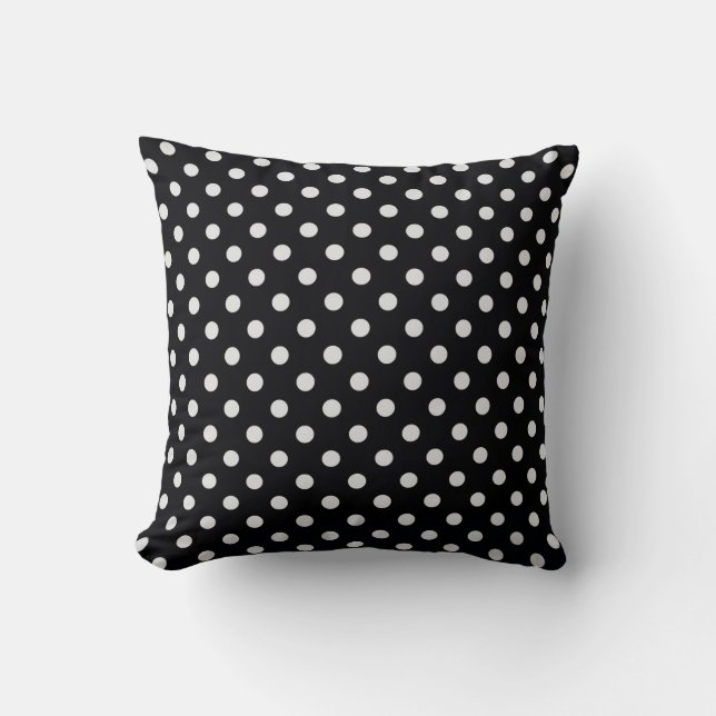 Black and White Polka Dot Pattern Throw Pillow (Front)