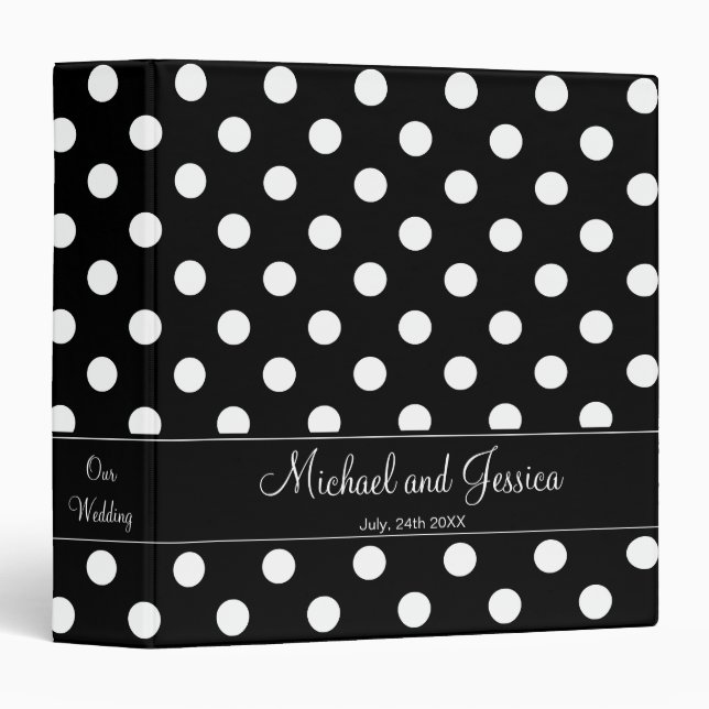 Black and White Polka Dot Personalized Wedding Binder (Front/Spine)