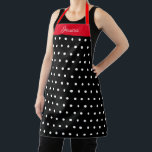 Black and White Polka Dot Red Personalized Name Apron<br><div class="desc">Personalized with text of your choice; band at the top and strap colour is editable. White polka dot colour and scale is editable,  plus you can customize the background colour by clicking "personalize" and "Customize this design further"</div>