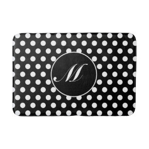 Black and White Polka Dot Round Monogram Bath Mat