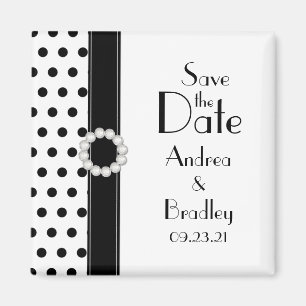 Black and White Polka Dot Save the Date Magnet