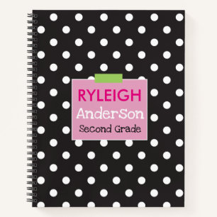 Black and White Polka Dot Spiral Custom Notebook
