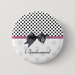 Black and white polka dot Wedding Bridesmaid 2 Inch Round Button